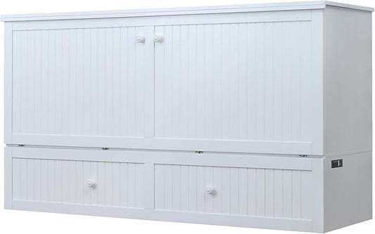 Mega Solutions Murphybedz Tuscany Murphy Cabinet Chest Bed with Charging Station 6 Inch (White, King)