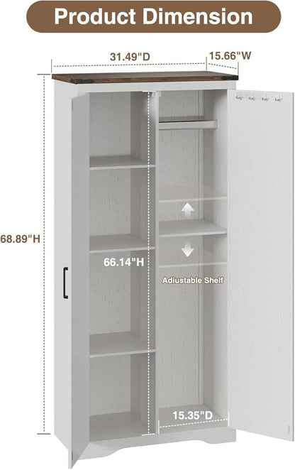 Befrases Farmhouse Storage Cabinet with Adjustable Shelves, Large Pantry Organize with 2 Barn Doors, Freestanding Cabinet for Kitchen, Garage, Basement, Living, Utility Room, Off-White
