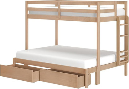 Grain & Grove Bear Twin Over Full Bunk Bed with Storage Drawers, Sturdy Bunk Bed Frame for Kids, Plywood Bunk with Ladder, Guardrail, and Slats, No Box Spring Required, Oak Embossed Natural