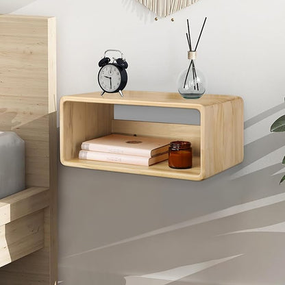 Floating Nightstand, Wall Mounted Bedside Table Wood Bedside Shelf Floating Shelves for Bedroom Bathroom Kitchen Office 18”x 10”x 7.5” Natural