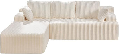 Hobestluk Boneless Couch Modular Sectional Sofa for Living Room Furniture | 98" Left Facing Chaise White,Memory Foam,Removable Cover,Non-slip Bottom,No Assemble Required,Furniture for Apartment