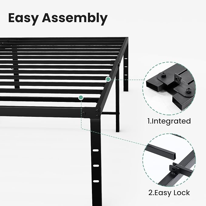 Sweetcrispy King Size 16 Inch Platform Bed Frame, Heavy Duty Metal Foundation Frame, Noise-Free Sturdy Steel Slats, Underbed Storage, No Box Spring Needed, Quick Setup