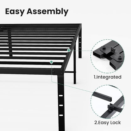 Sweetcrispy King Size 16 Inch Platform Bed Frame, Heavy Duty Metal Foundation Frame, Noise-Free Sturdy Steel Slats, Underbed Storage, No Box Spring Needed, Quick Setup