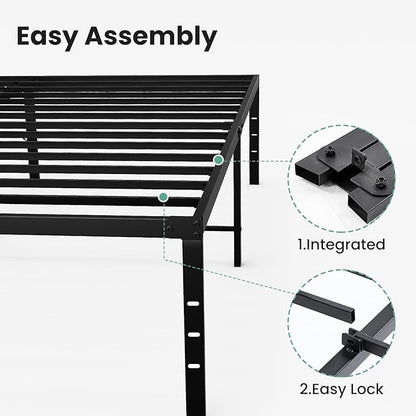 Sweetcrispy Queen Size 16 Inch Platform Bed Frame, Heavy Duty Metal Foundation Frame, Noise-Free Sturdy Steel Slats, Underbed Storage, No Box Spring Needed, Quick Setup