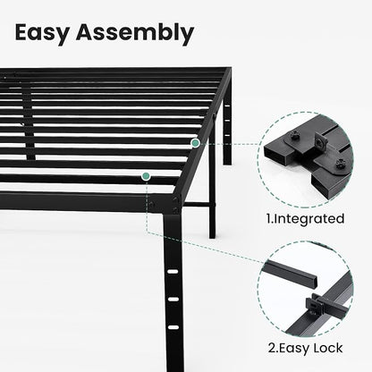 Sweetcrispy Queen Size 18 Inch Platform Bed Frame, Heavy Duty Metal Foundation Frame, Noise-Free Sturdy Steel Slats, Underbed Storage, No Box Spring Needed, Quick Setup