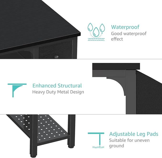 Lufeiya Gaming Desk with Fabric Drawers, 47 Inch Computer Desk for Home Office, Modern Simple Study Writing Table PC Desks for Bedroom, Black