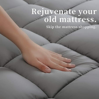 COONP California King Mattress Topper, Extra Thick Pillowtop, Cooling Plush Mattress Pad Cover Bed Topper Protector with 8-21 Inch Deep Pocket (Grey, California King)
