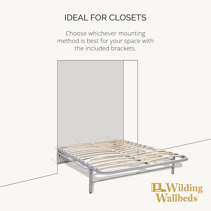 Wilding Wallbeds Deluxe Murphy Bed Frame (Twin) Vertical Wallbed, Powder-Coated Steel Frame for Folding Cabinet, Pull-Out Bed, Hidden Bed