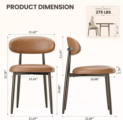 MALOL Dining Chairs Set of 2, Upholstered Kitchen & Dining Room Chairs with Curved Back and Bronze Metal Legs, Comfortable Modern Dining Side Chairs for Dining Room, Kitchen, Brown