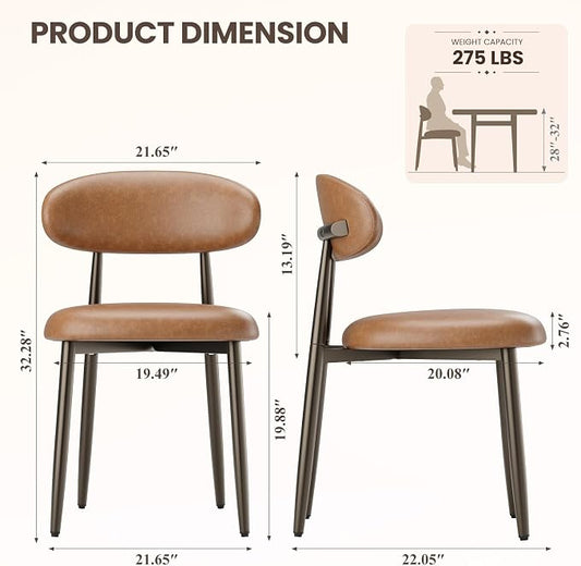 MALOL Dining Chairs Set of 2, Upholstered Kitchen & Dining Room Chairs with Curved Back and Bronze Metal Legs, Comfortable Modern Dining Side Chairs for Dining Room, Kitchen, Brown