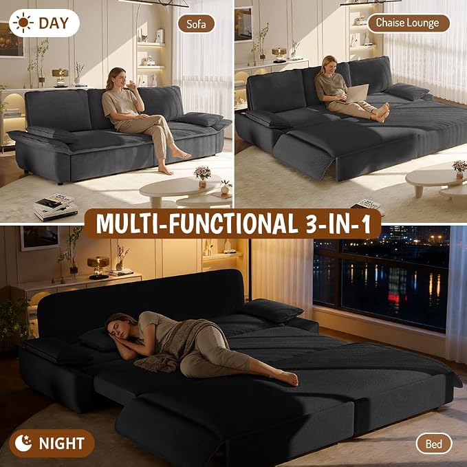 ERYE King Foldable Sleeper Sofa,Oversized 3-in-1 Convertible Pull Out Sleeper Sofabed W/Pillow Armrests,3 Seat Couch Space Saving Sleeper Sofa Bed for Living Room Bedroom