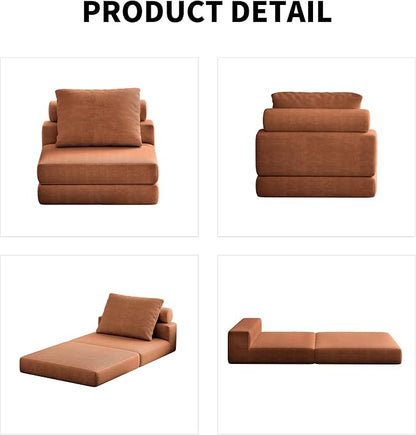 Folding Sofa Bed, 3-in-1 Convertible Sleeper Chair Bed with Pillows, Foldable Floor Couch with High-Density Foam, Futon Small Boneless Couch for Living Room Bedroom Lounge, Single, Brown