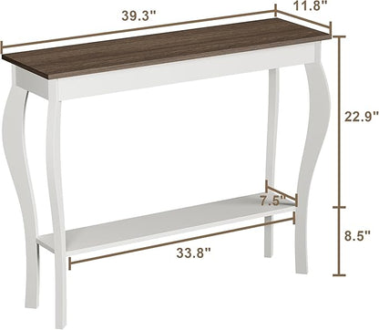ChooChoo Narrow Farmhouse Console Table, Chic Accent Sofa Table, Entryway Table, Soft White