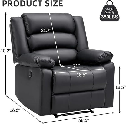 EBELLO Faux Leather Classic Power Recliner Chair, Oversized Electric Overstuffed Reclining Chair with Soft Cushion and Back, Sofa with Comfortable Armchair, Classic Black