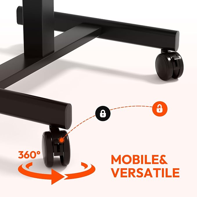 18.9 * 25.6 inch Mobile Standing Desk,T Shaped Pneumatic Adjustable Height Stand Up Desk,with Lockable Wheels,Ergonomic Standing Side Table for Home Office Work Workstation Carbon Fiber+Black