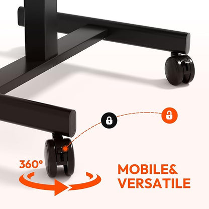 18.9 * 25.6 inch Mobile Standing Desk,T Shaped Pneumatic Adjustable Height Stand Up Desk,with Lockable Wheels,Ergonomic Standing Side Table for Home Office Work Workstation Carbon Fiber+Black