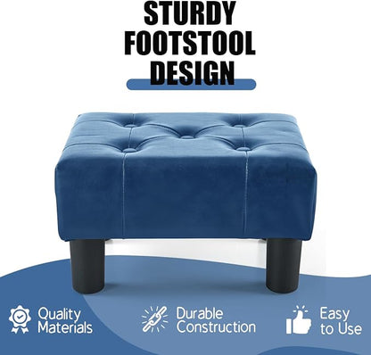 BRIAN & DANY Small Foot Stool, Leather Foot Stools with Legs, Stable Small Footstool for Living Room, Blue