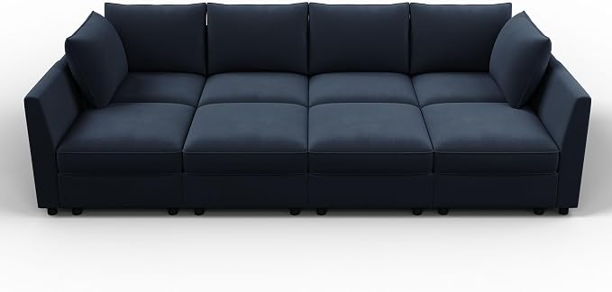 HONBAY Modular Sectional Sleeper Sofa Velvet Sleeper Couch with Storage Seats Oversized Sectional for Living Room,Dark Blue