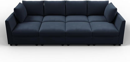 HONBAY Modular Sectional Sleeper Sofa Velvet Sleeper Couch with Storage Seats Oversized Sectional for Living Room,Dark Blue