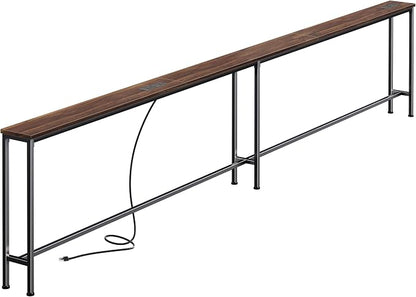 SUPERJARE 110.2 Inch Sofa Table with 2 Power Outlets and USB-C Port, 5.9 Inch Narrow Console Table with Storage, Extra-Long, for Entryway Hallway Couch Behind Sofa, Small Spaces, Walnut