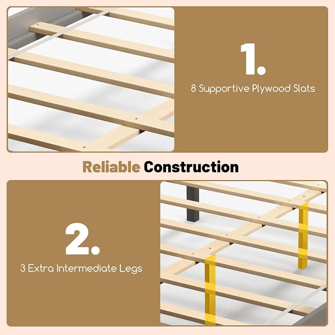 GOFLAME Full Size Bed Frame with 2 Drawers, Platform Bed with Solid Wood Headboard & Footboard, Wood Slats Support Mattress Foundation, Under Bed Storage, No Box Spring Needed, Easy Assembly, Grey