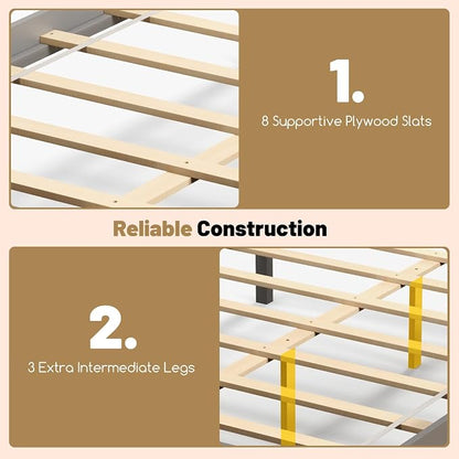 GOFLAME Full Size Bed Frame with 2 Drawers, Platform Bed with Solid Wood Headboard & Footboard, Wood Slats Support Mattress Foundation, Under Bed Storage, No Box Spring Needed, Easy Assembly, Grey