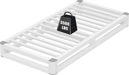 6 Inch Twin Bed Frames with Rounded Corner and Squeak Free U-Slot Design, Metal Platform Bed Frames 6 Non-Slip Guards, 3500lbs Heavy Duty Steel Slat Support, No Box Spring Needed, White