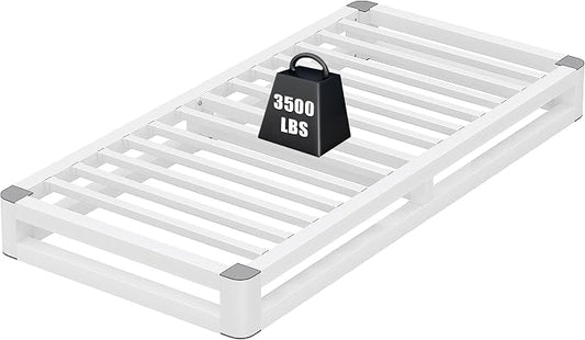 6 Inch Twin Bed Frames with Rounded Corner and Squeak Free U-Slot Design, Metal Platform Bed Frames 6 Non-Slip Guards, 3500lbs Heavy Duty Steel Slat Support, No Box Spring Needed, White
