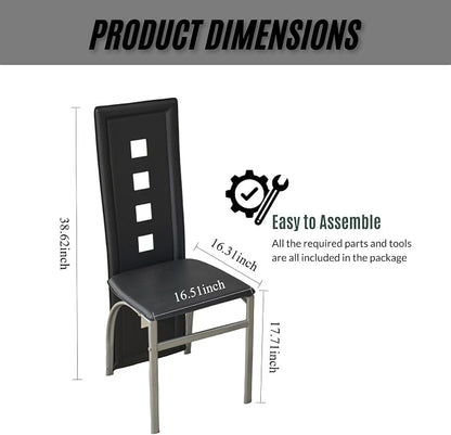 Karl home Dining Chairs Set of 4, PU Leather & Hollow High Back, Black | Black kitchen chairs with padded seats & foot cap protection for dining kitchen living room,300lbs capacity,space-saving