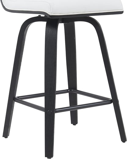 Vienna Modern Counter Height Swivel Bar Stool with Snow White Faux Leather Seat and Black Brushed Wood Frame Set of 3
