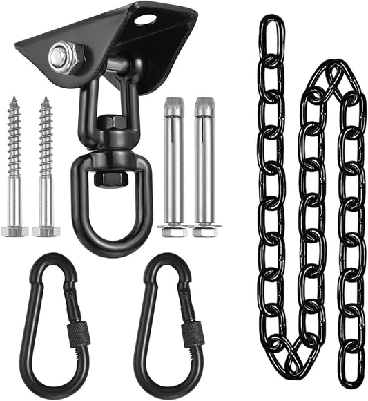 Hammock Hanging Kit, Hanging Chair Hardware with Chain 1000 lb Capacity Hammock Hooks, Heavy Duty Porch Swing Hanger, 360 Swivel Ceiling Hooks Snap for Chair, Seat, Yoga, Punching Bag, Gym (Black)
