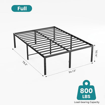 Sweetcrispy Full Size 16 Inch Platform Bed Frame, Heavy Duty Metal Foundation Frame, Noise-Free Sturdy Steel Slats, Underbed Storage, No Box Spring Needed, Quick Setup