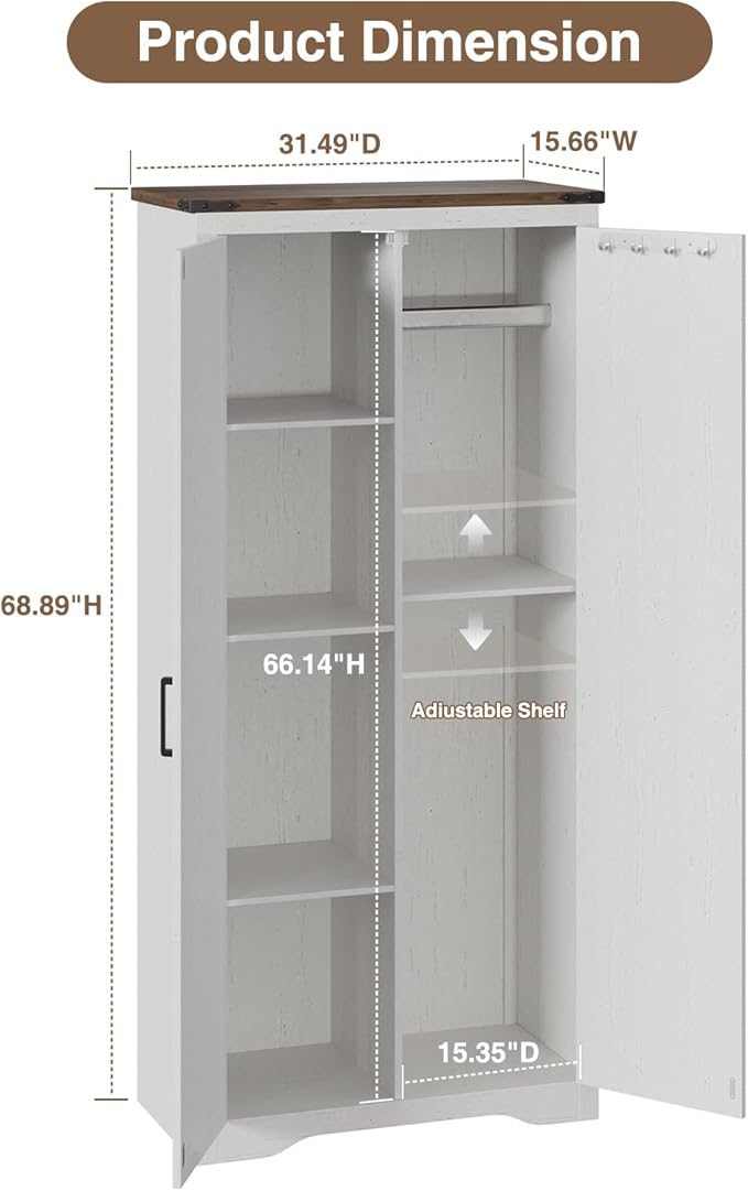 Befrases Set of 2 Farmhouse Storage Cabinet with Adjustable Shelves, Large Pantry Organize with 2 Barn Doors, Freestanding Cabinet for Kitchen, Garage, Basement, Living, Utility Room, Off-White