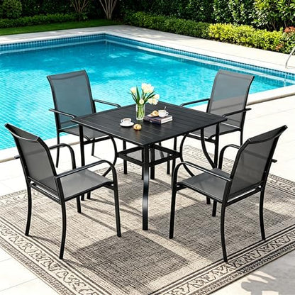 SUNCROWN 5-Piece Outdoor Dining Set, Patio Furniture Set with 4 x Textilene Dinning Chairs and 1 Steel Slat Metal Bistro Table for Garden Deck Lawn Backyard, Grey