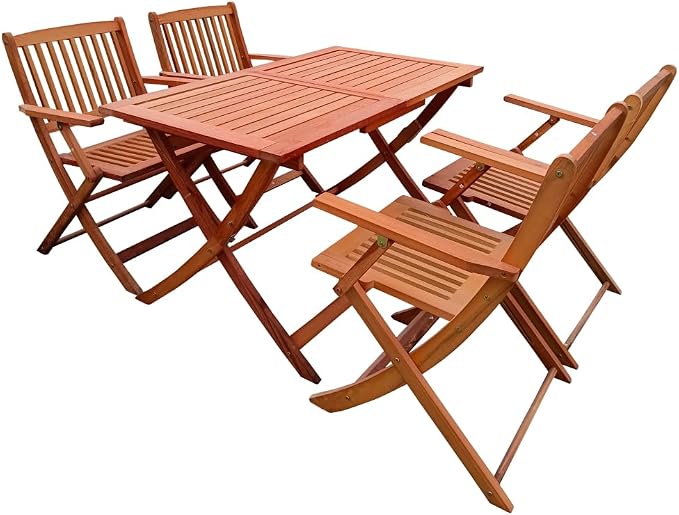 LICOME Patio Furniture Dining Set for 4 - Foldable Outdoor Table & Chairs, Space-Saving Patio Dining Set, Ideal for Outdoor Seating (Oak + Solid Wood)