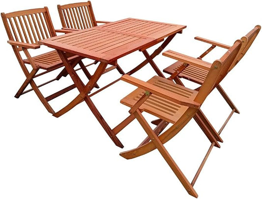 LICOME Patio Furniture Dining Set for 4 - Foldable Outdoor Table & Chairs, Space-Saving Patio Dining Set, Ideal for Outdoor Seating (Oak + Solid Wood)