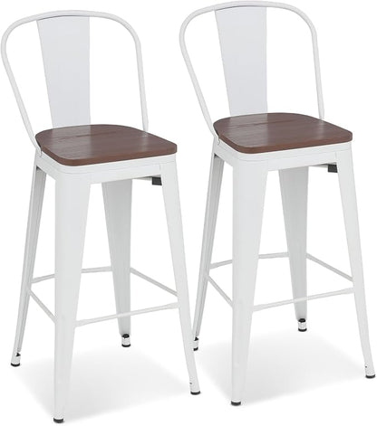 Athena Collection Counter Height Bar Stools Set of 2, 30.5 Inches Modern Barstools Set of 2 with Back and Metal Legs, Counter Height Bar Stool Chairs for Kitchen Island, Home, Dining Room, White