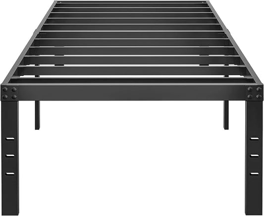 HOBINCHE 18 Inch Metal Twin Bed Frame No Box Spring Needed - Easy Assembly Heavy Duty Noise Free Narrow Bedframes - Single Black Basic Steel Slats Platform with Storage