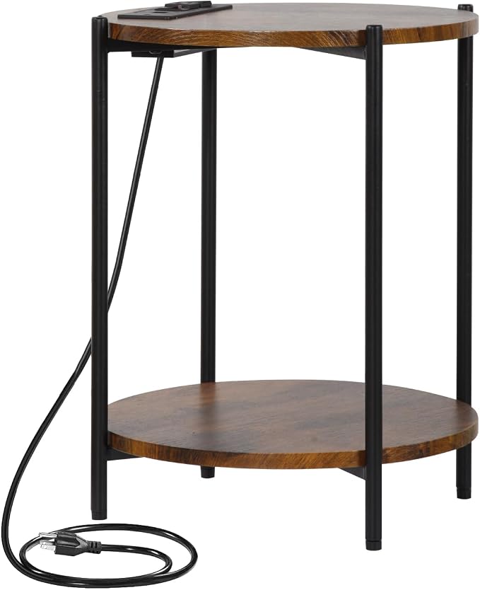 Gawicpy 2 Tier Round Side Table, Folding End Tables Coffee Table Simplistic Sofa Table Waterproof Removable Tray Table Indoor Outdoor Accent Table for Living Room Bedroom (Brown, 1pcs)
