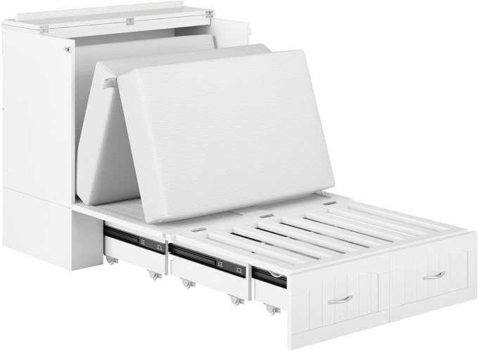 AFI, Southampton Murphy Bed Chest Twin XL with 6" Mattress, Storage Drawer & Built-in USB Charger, White