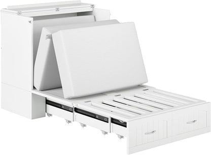 AFI, Southampton Murphy Bed Chest Twin XL with 6" Mattress, Storage Drawer & Built-in USB Charger, White