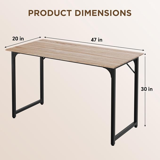 PayLessHere | 47 Inch Computer Desk | Nature | Office Desk with Metal Frame, Adjustable Feet | Water-Resistant, Scratchproof Surface | Sturdy Writing Table for Home Office or Study | Pack of 1