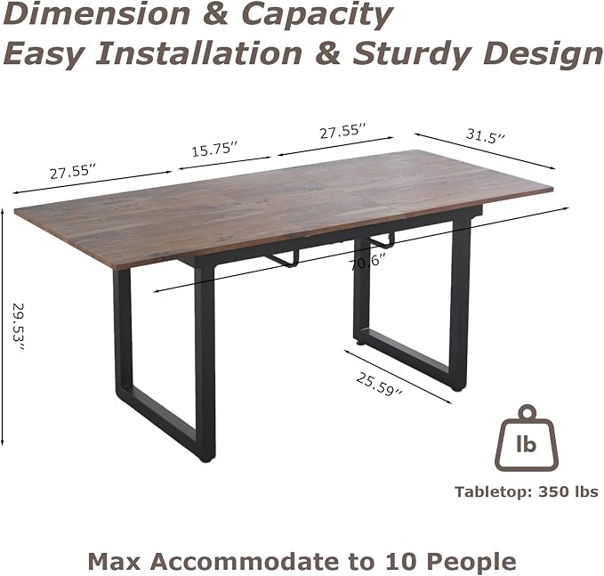 Extendable Dining Table for 4-8 People,70.86''Modern Space-Saving Kitchen Table with Metal Legs,Rectangle Folding Conference Meeting Table for Living Meeting Room Kitchen,Walnut