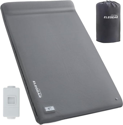 Elegear CumbreX™ Self Inflating Sleeping Pad, Built-in Electric Pump 3.15" Ultra-Thick Memory Foam Camping Mattress Pad with Pillow Double Sleeping Pad for Camping R-value 9.5 Foam Camp Pad for Travel