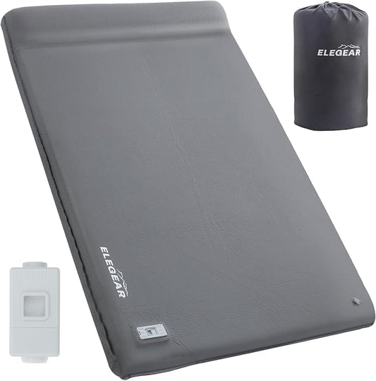Elegear CumbreX™ Self Inflating Sleeping Pad, Built-in Electric Pump 3.15" Ultra-Thick Memory Foam Camping Mattress Pad with Pillow Double Sleeping Pad for Camping R-value 9.5 Foam Camp Pad for Travel