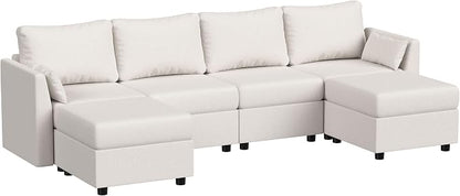 Huatean Home 114.17" Modular Sectional Sofa, 6 Seat Modular Couch with Storage, Memory Foam, Convertible Sectional Couches for Living Room, U Shaped Comfy Modular Sofa with Chaise, White