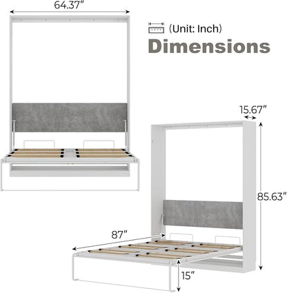Bobve Farmhouse Murphy Bed Queen, 85" Wall Bed Folds to Save Space, Concealed Bed Frame with Hydraulic Rod and Wall Mounted Features for Apartment/Office/Guest Room