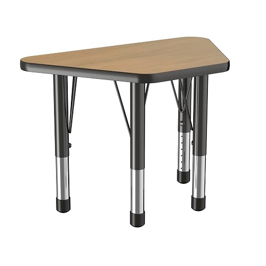 Factory Direct Partners FDP Trapezoid (18 x 30 inch) Classroom Table with Adjustable Chunky Toddler Legs (15-24 in) Preschool, Kinder and Daycare Furniture - Pasadena Oak Top/Black Edge and Legs