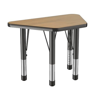Factory Direct Partners FDP Trapezoid (18 x 30 inch) Classroom Table with Adjustable Chunky Toddler Legs (15-24 in) Preschool, Kinder and Daycare Furniture - Pasadena Oak Top/Black Edge and Legs