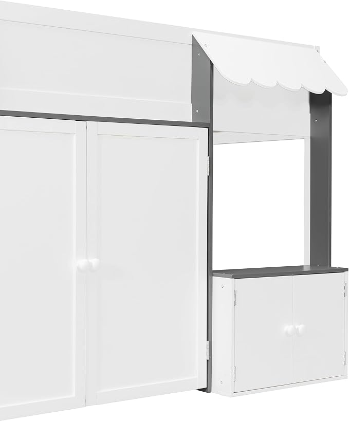 Bellemave Full Size Low loft Bed for Kids,Wood Modern Farmhouse Full Loft Bed with Storage Cabinets, No Box Spring Needed, White+Gray